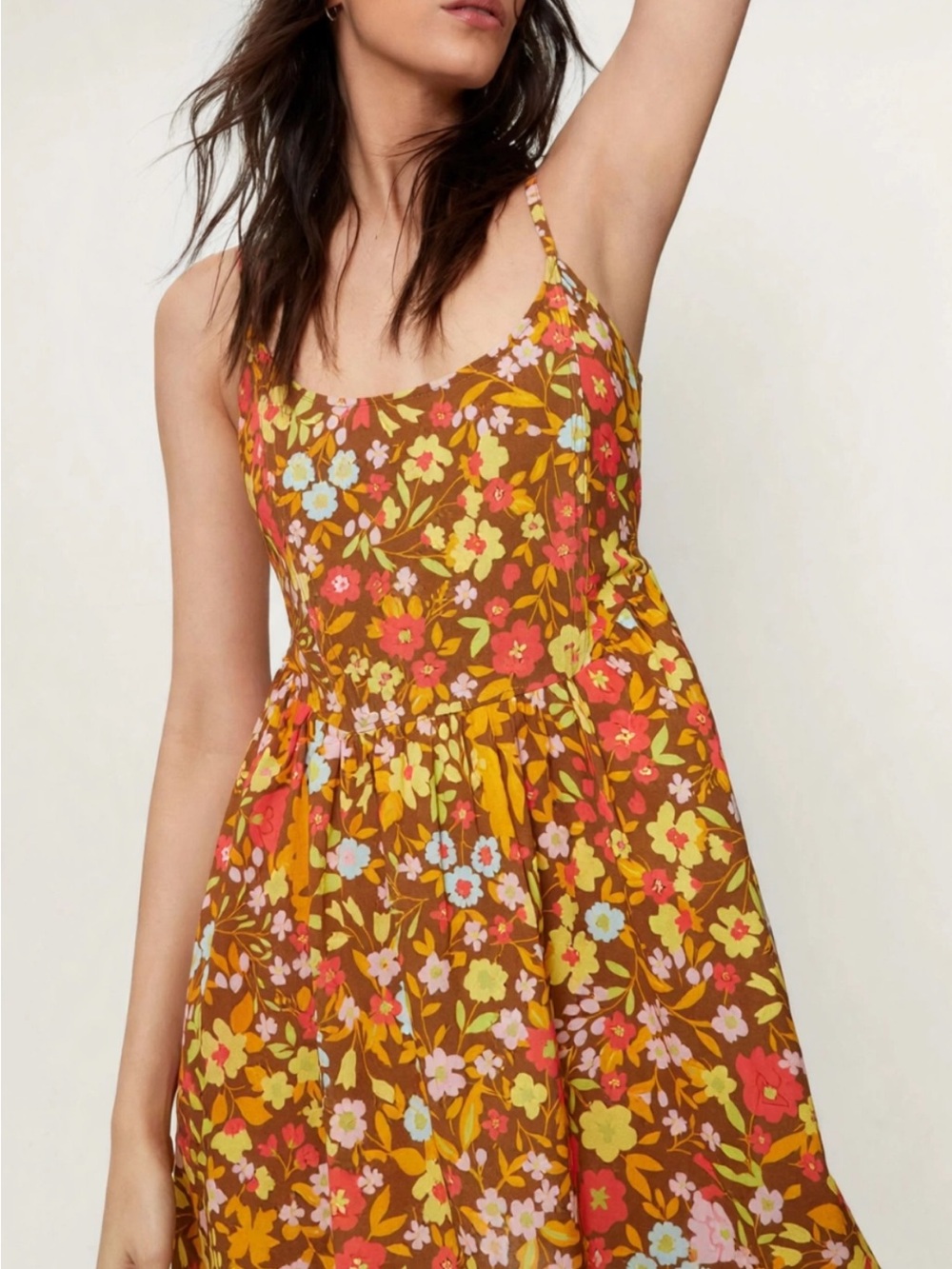 Nasty Gal Floral Brown Dress
